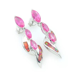 Pink Australian Opal with Pink Sapphire Earrings