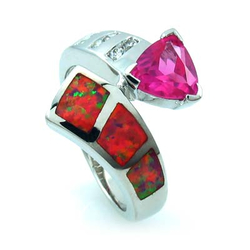 Australian Opal Ring with Pink Trillion Cut Sapphire