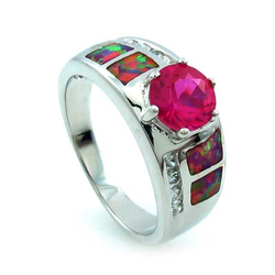 Australian Opal Ring with Pink Round Cut Sapphire