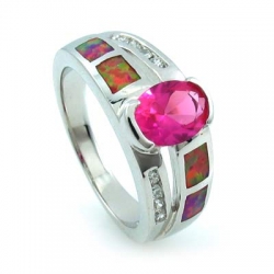 Australian Opal Ring with Oval Cut Pink Sapphire