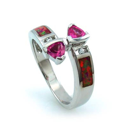 Australian Opal and Silver Ring with Pink Sapphire