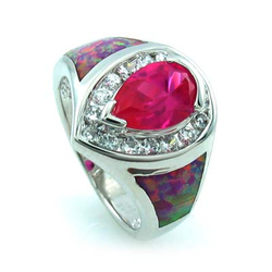 Australian Opal Ring with Pink Pear Cut Sapphire