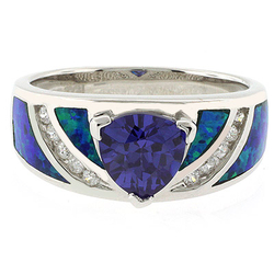 Australian Opal Ring with Trillion Cut Tanzanite