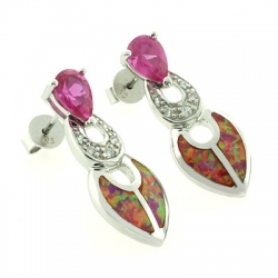 Australian Opal with Pink Sapphire Earrings