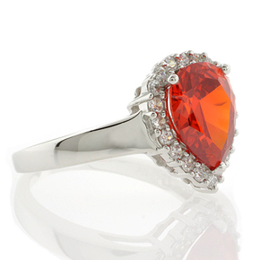 Sterling Silver Fire Cherry Pear Cut Opal Ring