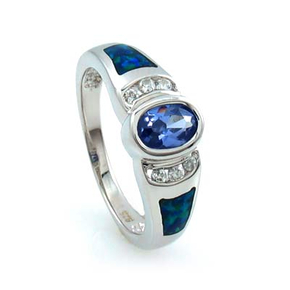 Opal with Oval Cut Tanzanite Silver Ring