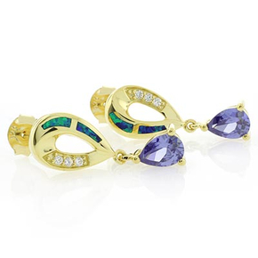 Opal & Tanzanite Silver Drop Earrings
