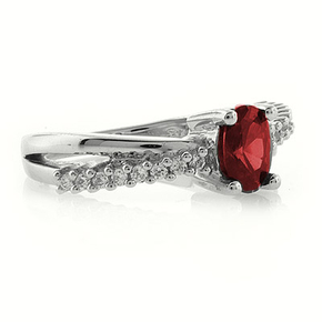 Oval Cut Ruby Crossed Silver Ring