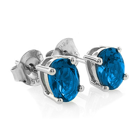 Sterling Silver Blue Topaz Oval Cut Earrings