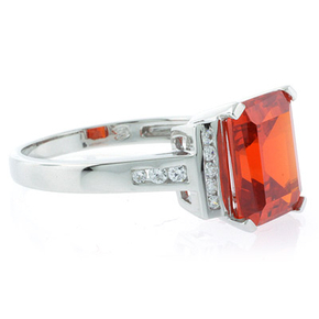 Fire Cherry Opal Emerald Cut Stone Ring