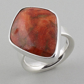 Comfort Fit High Quality Red Coral .950 Silver Ring