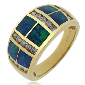 14k Yellow Gold Natural Opal Diamond Ring