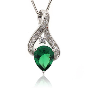 Silver Emerald Pendant Pear Cut Stone