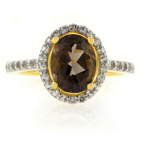 Smoky Topaz Solitaire With Accents Sterling Silver Ring