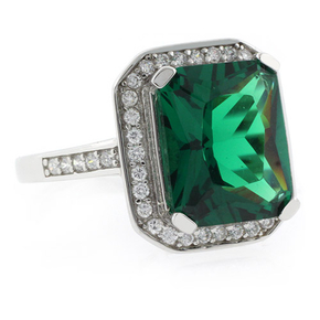 Emerald Cut Micro Pave Emerald Ring