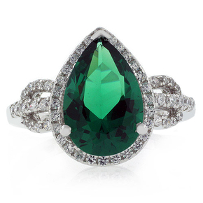 Very Elegant Pear Cut Micro Pave Emerald Ring