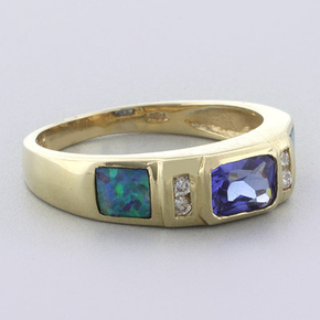 Black Australian Opal Tanzanite Gold Ring
