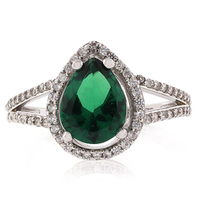Pear Cut Micro Pave Emerald Ring