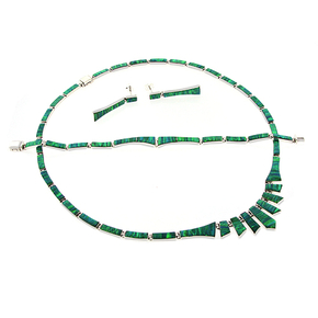 950 Silver Green Opal Beautiful Necklace Bracelet Earrings Set