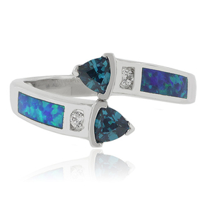 Two Trillion Cut Alexandrite Opal Silver Ring
