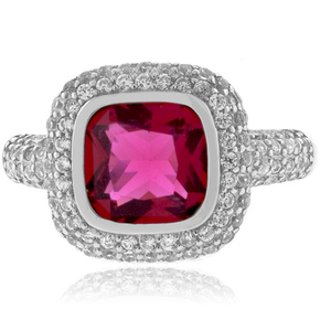 Cushion Cut Tourmaline Ring in Sterling Silver
