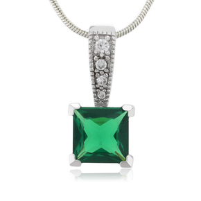 Green Emerald Charm Sterling Silver Pendant