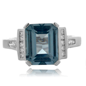 Emerald Cut High Quality Aquamarine Silver Ring