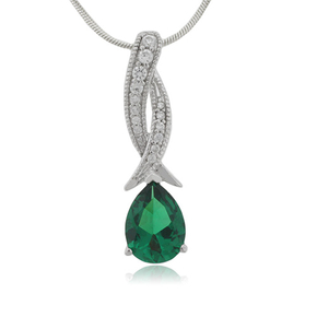 Pear Cut Emerald Sterling Silver Pendant