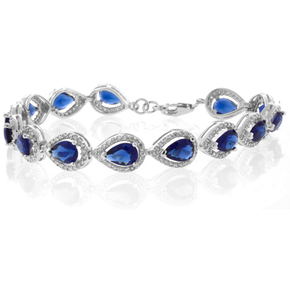 Pear Cut Blue Sapphire Silver Bracelet