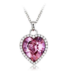 Pink Heart Swarovski Elements 18K White Gold Plated Necklace