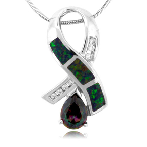 Three Stone Opal And Topaz Silver Pendant