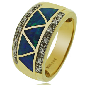 14k Yellow Solid Gold Opal Diamond Ring