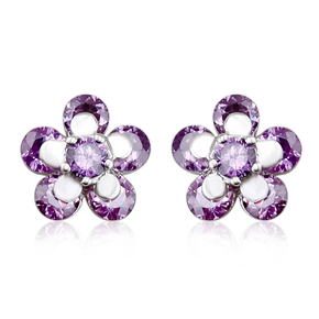 Beautiful Purple Flower Swarovski Crystal Earrings