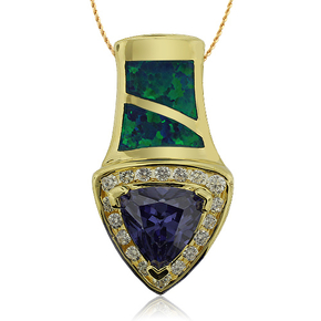 Gold Plated Pendant with Opal and Tanzanite Gemstone