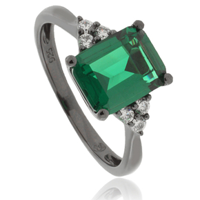 Beautiful Emerald Oxidized Silver Ring