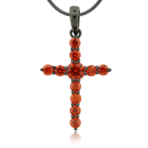 Fire Opal Black Silver Cross Pendant