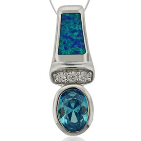 Swiss Blue Topaz and Opal Silver Pendant