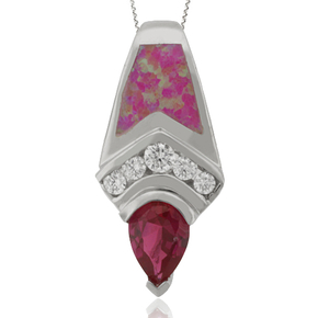 Silver Pendant with Pink Opal and Ruby
