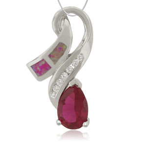 Pendant with Ruby and Pink Opal in Sterling Silver