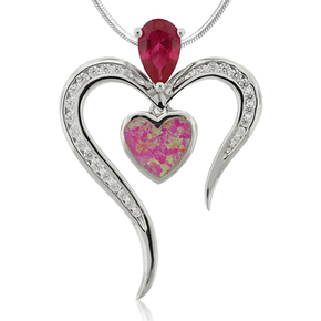 Heart Shape Ruby and Opal Silver Pendant