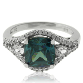 Elegant Sterling Silver Ring With Alexandrite Gemstone and Simulated Diamonds