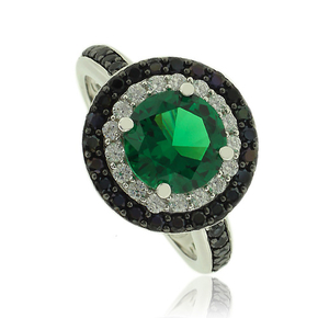 Beautiful Round Cut Emerald Ring With Simulated Diamonds
