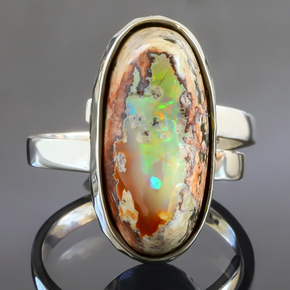 Natural Mexican Matrix Fire Opal Silver Ring 5 carat Stone