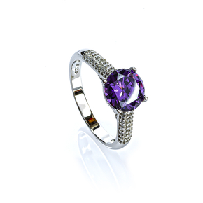 Solitaire Round Cut Amethyst Ring Sterling Silver