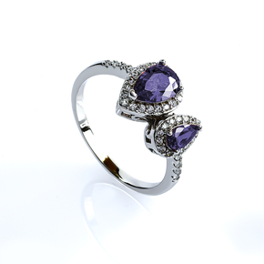 Two Stone Amethyst and Simulated Diamonds Ring