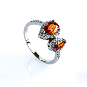 Two Stone Fire Opal and Simulated Diamonds Ring