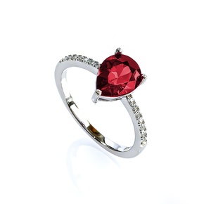 Solitaire Pear Cut Ruby Ring Sterling Silver