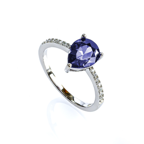 Solitaire Pear Cut Tanzanite Ring Sterling Silver