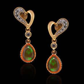 14K Gold Plated Quality Fire Opal Silver Earrings