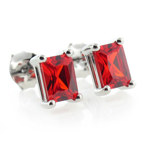 Silver Fire Cherry Opal Earrings Square For Pierced Ears